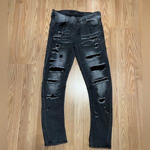 Mens Rue 21 Skinny Arc Supreme Flex Black Distressed jeans size 30x30
